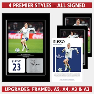 Póster autografiado de Alessia Russo, regalo de fútbol de las Leonas de Inglaterra, póster deportivo autografiado, jugadora de fútbol, arte mural de fútbol.