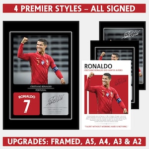 Póster firmado por Cristiano Ronaldo, lámina autografiada de aficionado al fútbol, recuerdos de fútbol, regalos para aficionados al fútbol, descarga o tamaño A5, A4, A3
