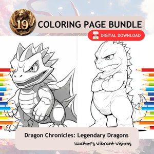 19 Dragon Type Coloring Pages, Printable Coloring Book, Printable PDF, Color Cute Pages, Coloring Fun for Adults + Kids, Bundle