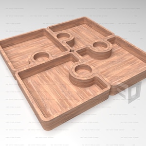 4 Set Puzzle Wooden Tray design | files for CNC machining(.Ai, .Dxf, .Pdf, .Eps, .Svg, .Obj, .Stl)