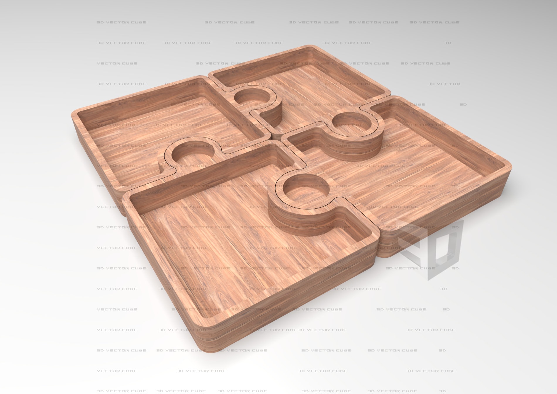5pcs Blocks Puzzle 3d Wooden Wooden Tray Square Wooden Serving
