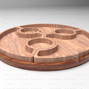 4 Circular Puzzle Wooden Tray design | files for CNC machining(.Ai, .Dxf, .Pdf, .Eps, .Svg, .Obj, .Stl)