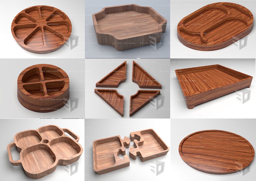 10wooden Tray Design Bundle for CNC Milling/3d Printing Ai, Dxf, Pdf