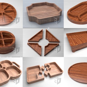 10-Wooden Tray design bundle for CNC Milling/3D printing ( Ai, Dxf, Pdf, Eps, Obj, Stl, Svg)