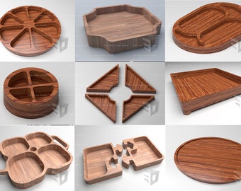 Pacchetto di progettazione di 10 vassoi in legno per fresatura CNC/stampa 3D (Ai, Dxf, Pdf, Eps, Obj, Stl, Svg)