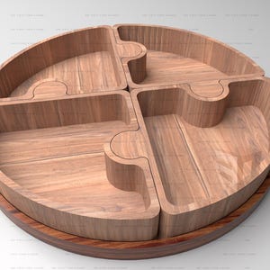 Circular Puzzle Wooden Tray 5 puzzle design | files for CNC machining(.Ai, .Dxf, .Pdf, .Eps, .Svg, .Obj, .Stl)