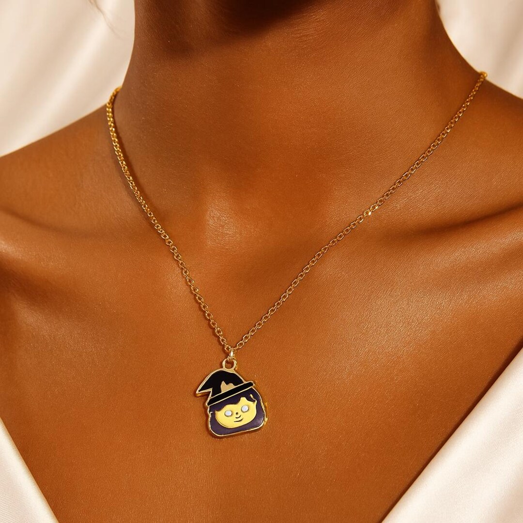 Enamel Witch Pendant Necklace: Gold Chain Halloween Costume Jewelry - Etsy