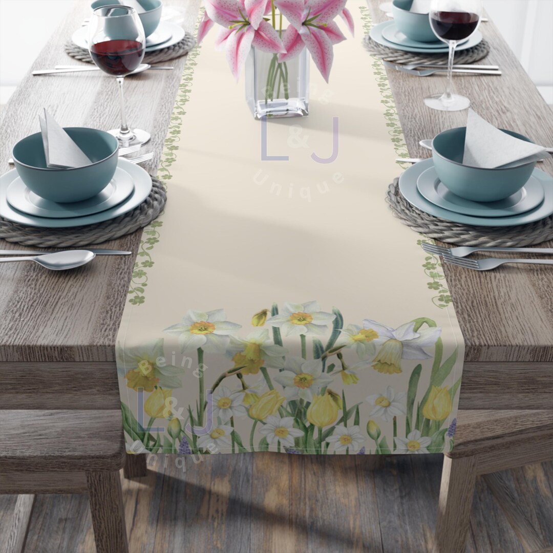 Table Runner Spring Style Watercolor Spring Flowers, Spring Table Runners, Spring Flower Design ...
