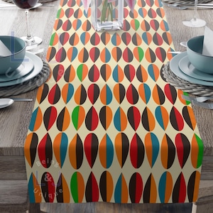 Mid-Century Modern Table Runner: Retro Geometric Cotton Linen, MCM Decor