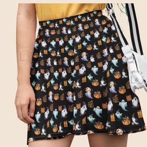 Halloween Ghost Pumpkin Skater Skirt, Spooky Women's Fashion