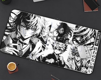 Ultimate Anime Battle Desk Mat, Black & White Manga Style Gaming Pad for Otaku Setup, Gift for Anime Fan. Size, 16x32"