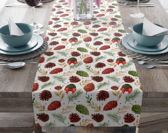 Christmas Table Runner, Pine Cones and Greenery, Holiday Decor