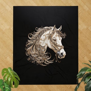 White Horse Blanket, Pony Show Dressage Throw, Jewel Bridle, Modern Quilt Bedding, Girls Room Decor Art, Birthday Christmas Gift, TSD136