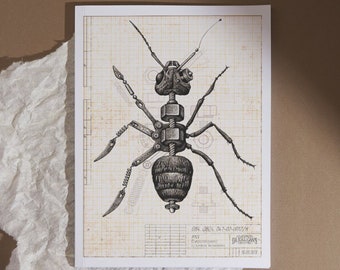 Steampunk Entomology Ant Print on Premium Matte Poster Paper (Frame Not Included)