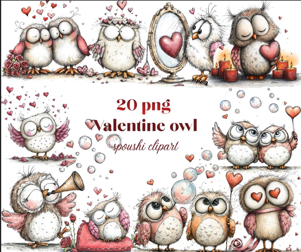 Valentine&rsquo;s Day Owl Clipart Pack
