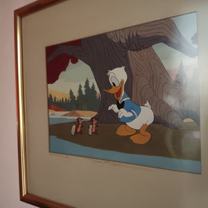 Reproduction of original Walt Disney cel painting Chips, Ahoy, Donald Duck 1956 with certificate of authenticity.