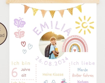 Meilensteintafel Einschulung Mädchen Meilensteinposter Schulanfang Einschulung Meilensteintafel personalisieren Poster Einschulung Bild Foto