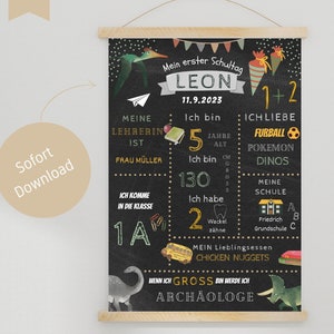 Meilensteintafel Einschulung Meilensteintafel Dino Jungen und Mädchen personalisieren Einschulung Meilensteinposter Dinosaurier digital