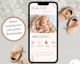 Geburtsanzeige WhatsApp Geburtsanzeige personalisiert Geburtsverkündung neutrale Geburtsankündigung eCard Geburt Verkünden Baby Ankündigung
