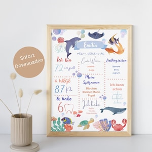 Meerestiere Meilensteintafel Geburtstag Meer Meilensteintafel 1. Geburtstag Meer Meilensteinposter Unterwasserwelt Kindergeburtstag digital