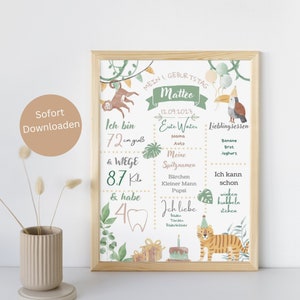 Meilensteintafel 1. Geburtstag Safari Geburtstafel Wild One Meilenstein Safari Meilensteintafel Dschungel Tiere Jungle Geburtsposter