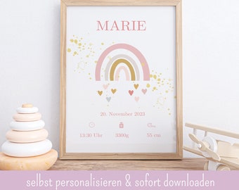 Tablero de nacimiento, póster de fechas de nacimiento boho, foto de nacimiento, póster de nacimiento, anuncio de nacimiento personalizado, regalo personalizado, decoración de nacimiento