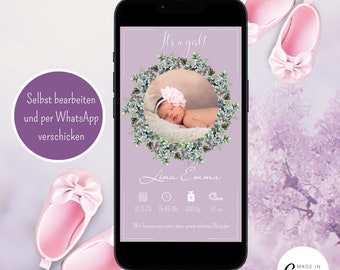 Geburtsanzeige WhatsApp Geburtsanzeige personalisiert Geburtsverkündung neutrale Geburtsankündigung eCard Geburt Verkünden Baby Ankündigung