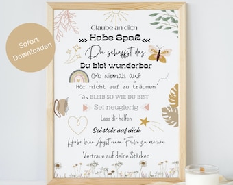 Regalo personalizado para el comienzo del colegio, póster con refranes para niños en edad escolar, deseos de inscripción escolar, ánimo para niñas y niños