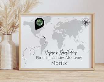 Birthday gift, money gift, birthday world map, money gift world, wedding money, travel money gift, personalized wedding gift