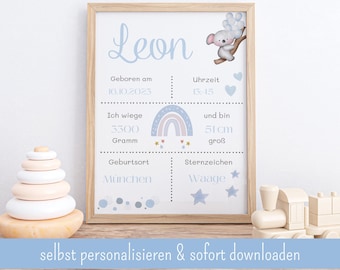 Tablero de nacimiento Boho descargar fechas de nacimiento póster póster de nacimiento anuncio de nacimiento personalizado foto de nacimiento regalo personalizado nacimiento