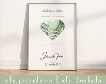 Geldgeschenk Hochzeit personalisiert Poster Geld Geschenk Download Hochzeitsgeschenk Ideen Hochzeit Geldgeschenk Geschenk Geld Hochzeit DIY