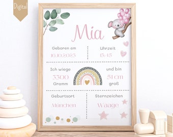 Tablero de nacimiento Boho descargar fechas de nacimiento póster póster de nacimiento anuncio de nacimiento personalizado foto de nacimiento regalo personalizado nacimiento