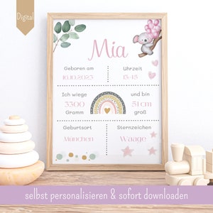 Carta natal Boho descargar datos de nacimiento cartel de nacimiento anuncio de nacimiento personalizado imagen de nacimiento regalo personalizado nacimiento