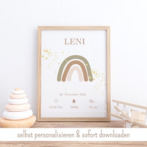 Placa de nascimento, pôster de datas de nascimento boho, pôster de nascimento, anúncio de nascimento personalizado, foto de nascimento, presente personalizado, decoração de nascimento para crianças