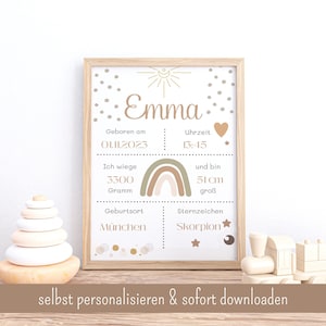 Tablero de nacimiento, póster de fechas de nacimiento boho, póster de nacimiento, anuncio de nacimiento personalizado, foto de nacimiento, regalo personalizado, descarga de nacimiento