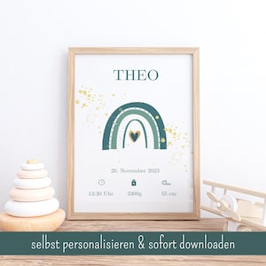 Quadro de nascimento Boho datas de nascimento pôster para baixar pôster de nascimento anúncio de nascimento personalizado foto de nascimento presente personalizado decoração de nascimento