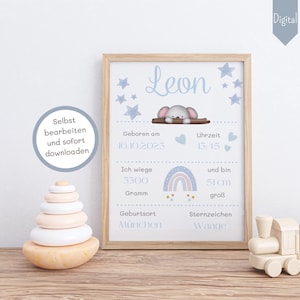 Tablero de nacimiento, póster de datos de nacimiento boho, póster de nacimiento digital, anuncio de nacimiento personalizado, foto de nacimiento, regalo personalizado, nacimiento DIY