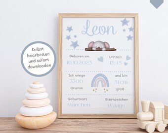 Tablero de nacimiento, póster de datos de nacimiento boho, póster de nacimiento digital, anuncio de nacimiento personalizado, foto de nacimiento, regalo personalizado, nacimiento DIY