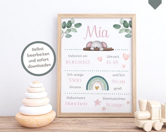 Tablero de nacimiento, póster de datos de nacimiento boho, póster de nacimiento digital, anuncio de nacimiento personalizado, foto de nacimiento, regalo personalizado, nacimiento DIY