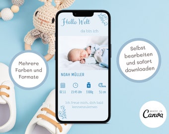 Geburtsanzeige WhatsApp Geburtsanzeige deutsch personalisiert Geburtsverkündung digital Geburtsankündigung Geburt Verkünden Baby Ankündigung