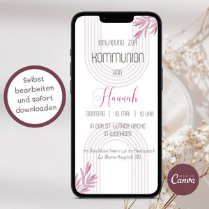 Invitation communion invitation communion numérique invitation filles cartes d’invitation communion Whatsapp invitation personnalisée eCard DIY