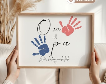 Nonna e nonno regalo impronta della mano bambini impronta poster rotondo compleanno regalo di compleanno modello artigianale nonno e nonno festa artigianato nipoti