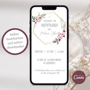 Invitation communion invitation communion numérique invitation filles cartes d’invitation communion Whatsapp invitation personnalisée eCard DIY