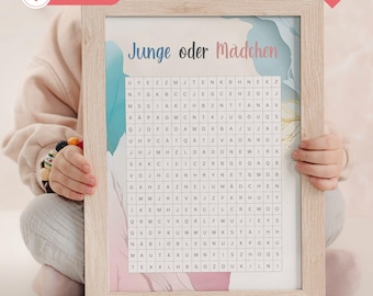 Baby gender reveal puzzle guessing game pdf boy or girl to print out German baby shower game gender reveal baby shower baby party