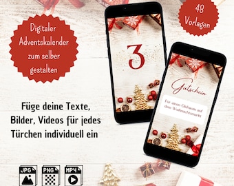 Digitaler Adventskalender personalisiert für Whatsapp Adventskalender png Canva Vorlage Advents Kalender digital Weihnachtskalender download