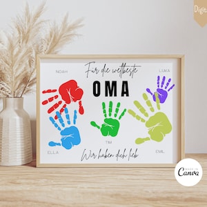 Geschenk Oma Geburtstag Oma Geburtstagsgeschenk Großmutter Geburtstag personalisiert Handabdruck Enkelkinder Geschenk DIY Geschenk Digital