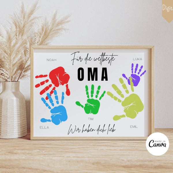 Geschenk Oma Geburtstag Oma Geburtstagsgeschenk Großmutter Geburtstag personalisiert Handabdruck Enkelkinder Geschenk DIY Geschenk Digital