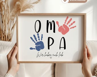 Gift Grandma Birthday Grandpa Birthday Gift Personalized Handprint Grandchildren Gift DIY Craft Digital Print Footprint