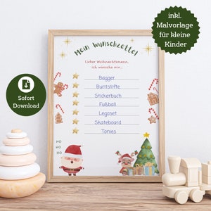 Wunschzettel Weihnachten download Wunschzettel digital Wunschliste drucken Kinder Brief an Weihnachtsmann Wunschzettel Weihnachtswünsche