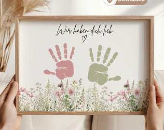 Gift Grandma Grandchildren Birthday Flowerpot Grandma Becomes Digital Craft Idea Children Handprint Flower Handprint Kits for Babies Download